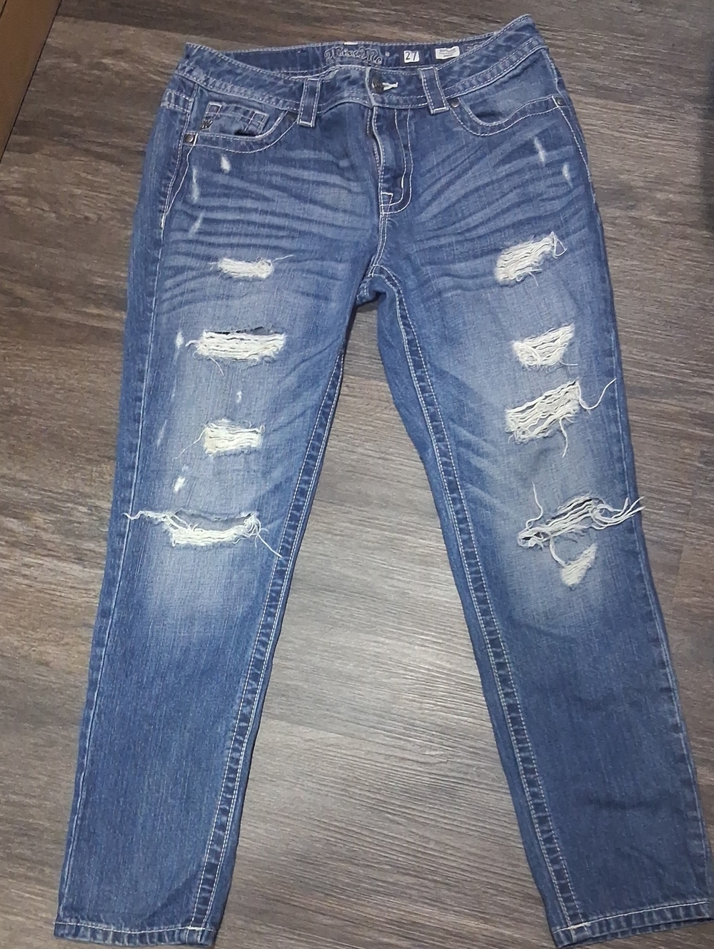 Miss Me Distressed Blue Boyfriend Ankle Jeans